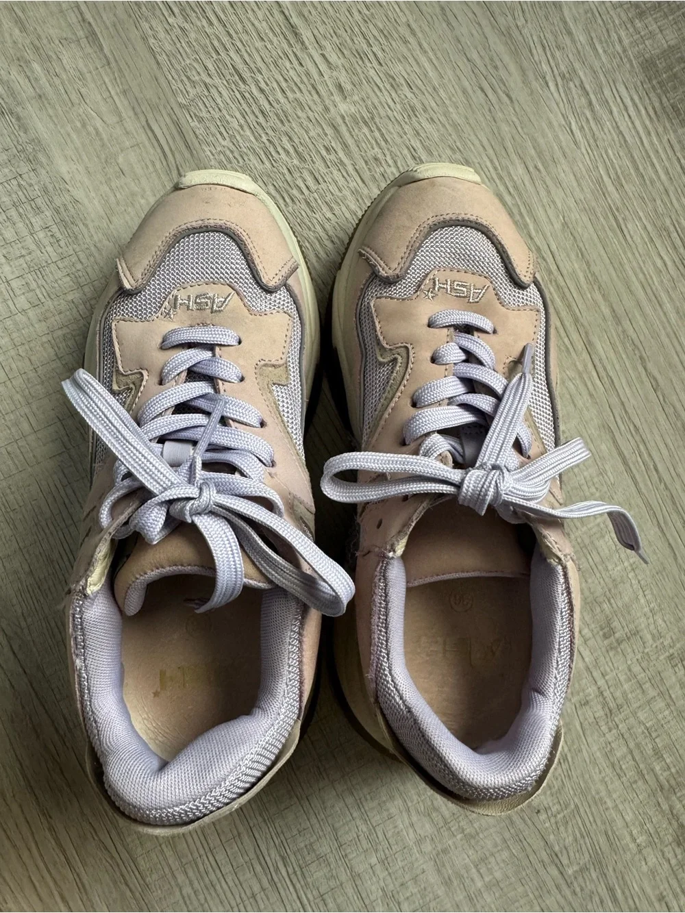 ASH Women's Blush and Light Gray Lace-Up Sneakers